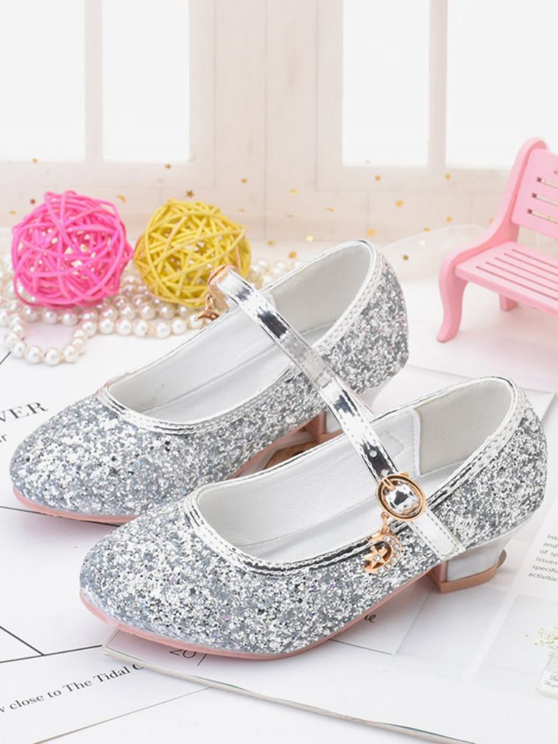 Florista Sapatos Ouro Lantejoulas Pano Strass Festa Para Crianças - Prata