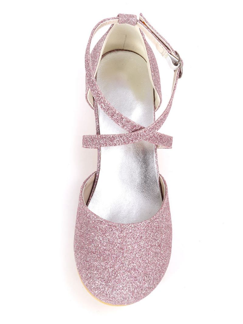 Meninas Glitter Cruz Cinta Gatinho Salto Flor Sapatos Menina - Lilás