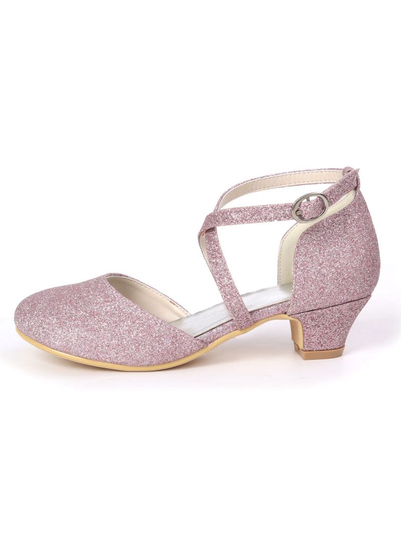 Meninas Glitter Cruz Cinta Gatinho Salto Flor Sapatos Menina - Lilás