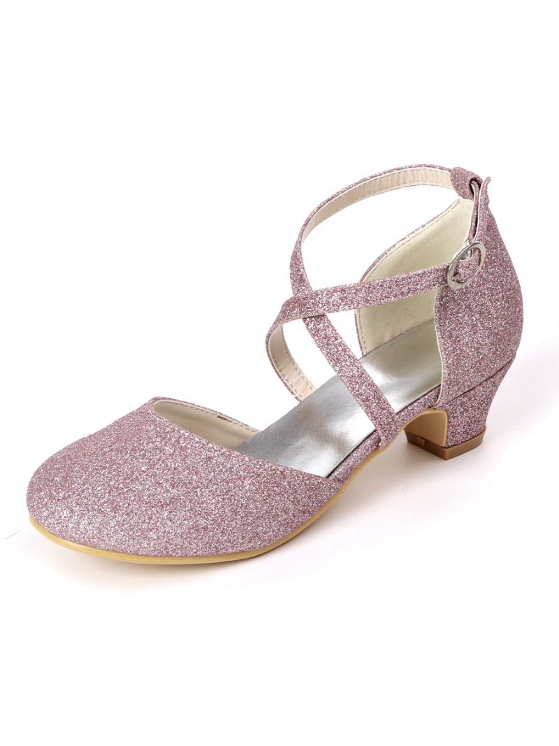 Meninas Glitter Cruz Cinta Gatinho Salto Flor Sapatos Menina - Lilás