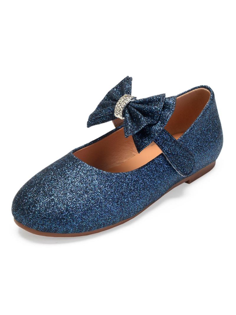 Sapatos Femininos Com Laço Mary Jane E Flores Planas - Azul Profundo