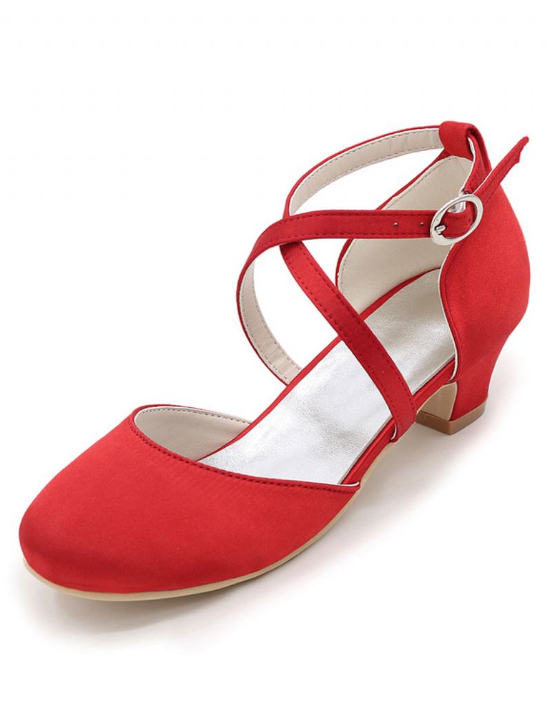 Sapatos Femininos Vintage Cruzados Com Bombas Noiva - Vermelho