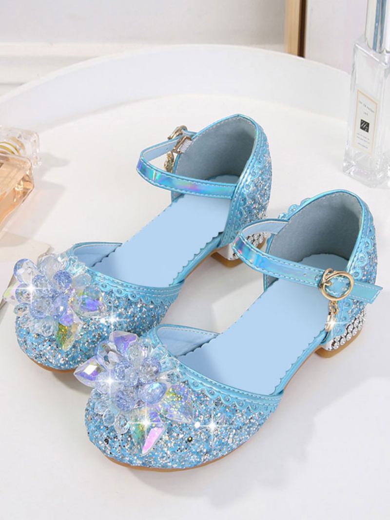 Sapatos Florista Azul Céu Claro Com Lantejoulas E Strass Festa Para Crianças - Azul Céu Claro