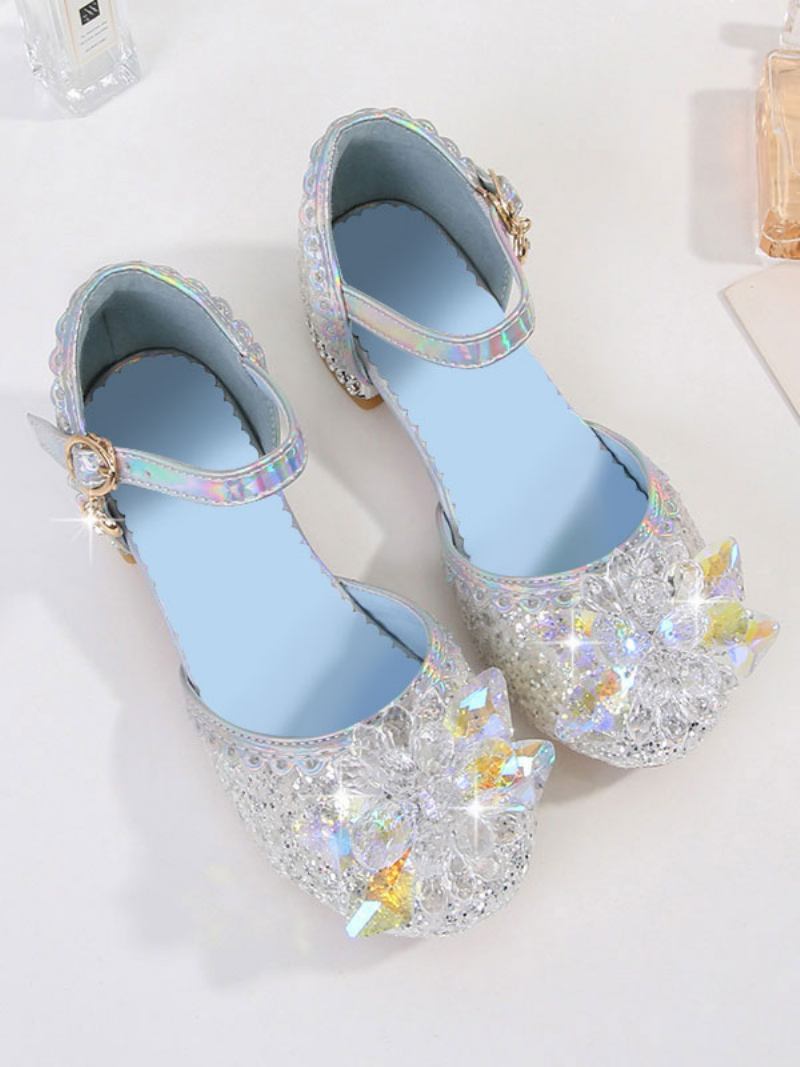 Sapatos Florista Azul Céu Claro Com Lantejoulas E Strass Festa Para Crianças - Prata