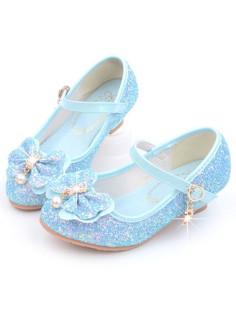 Sapatos Floristas Com Glitter Flor Mary Jane Sapatilhas - Azul Céu Claro