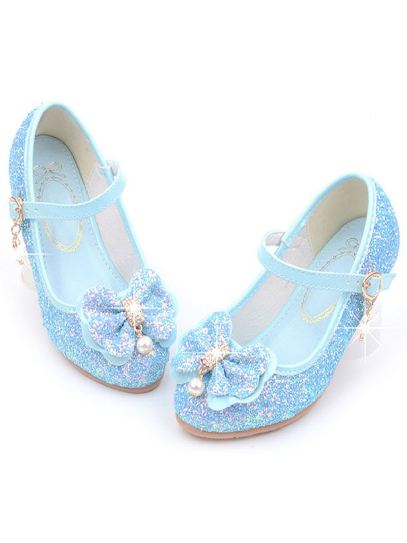 Sapatos Floristas Com Glitter Flor Mary Jane Sapatilhas - Azul Céu Claro