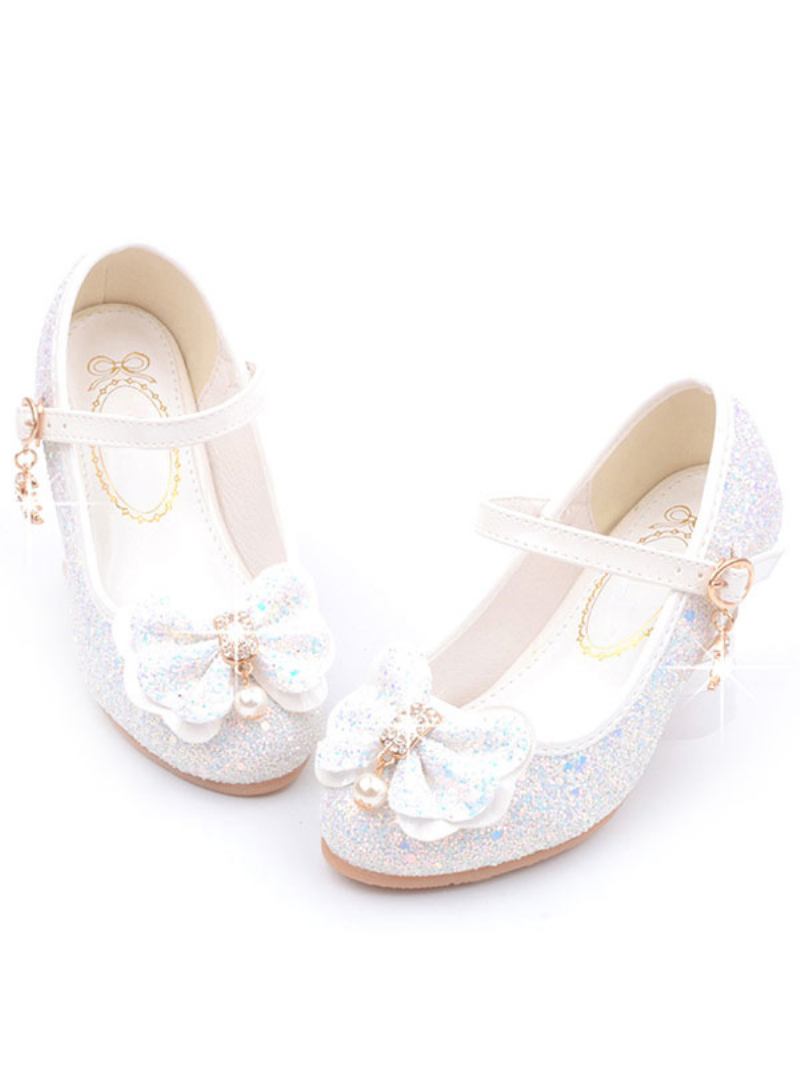 Sapatos Floristas Com Glitter Flor Mary Jane Sapatilhas - Branco