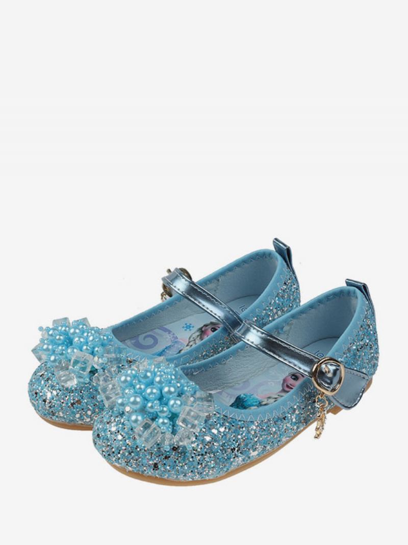 Sapatos Menina Flor Azul-petróleo Com Lantejoulas Pano Strass Festa Para Crianças