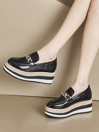 Detalhes Metal Feminino Com Bico Redondo E Salto Grosso Oxfords Couro Pu