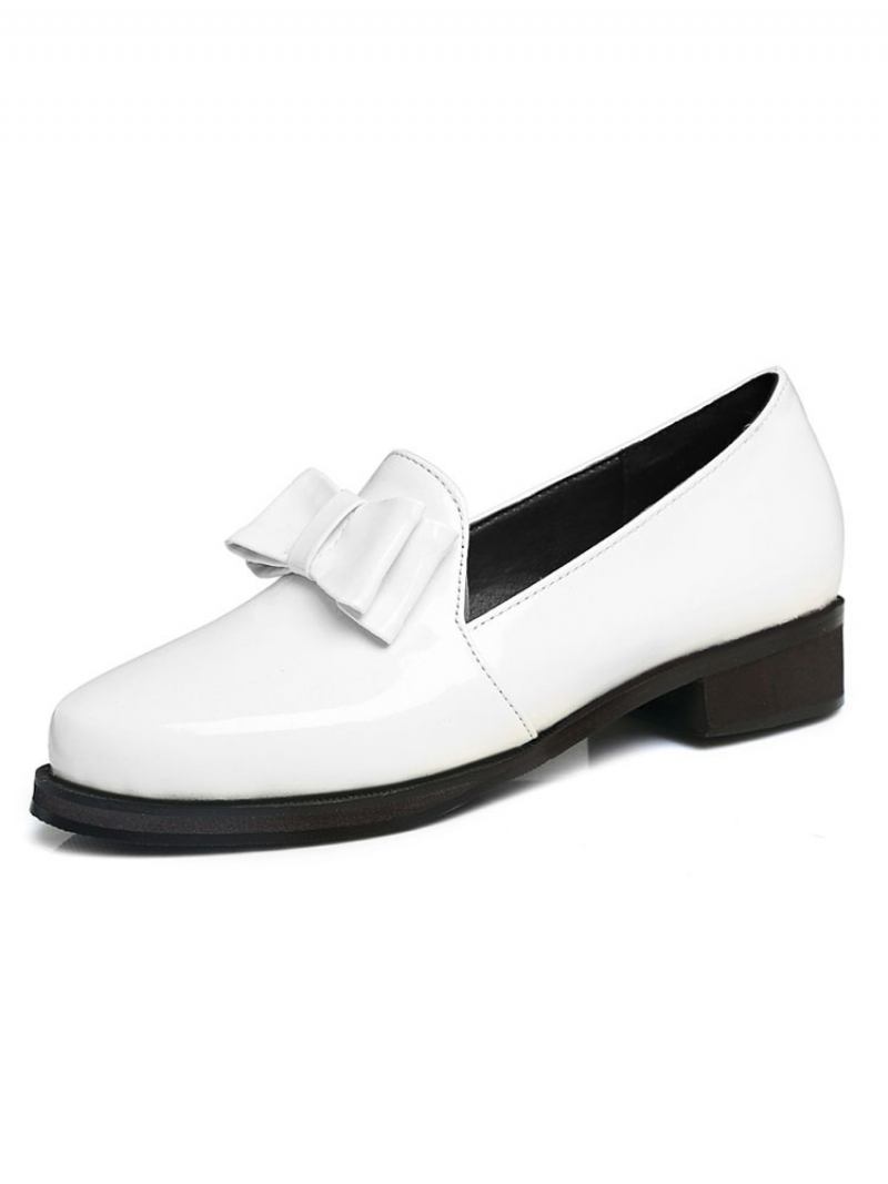 Mocassins Femininos Couro Envernizado Com Laço - Branco