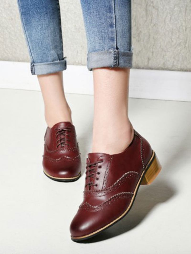 Oxfords Femininos Com Pontas Salto Alto - Café Marrom