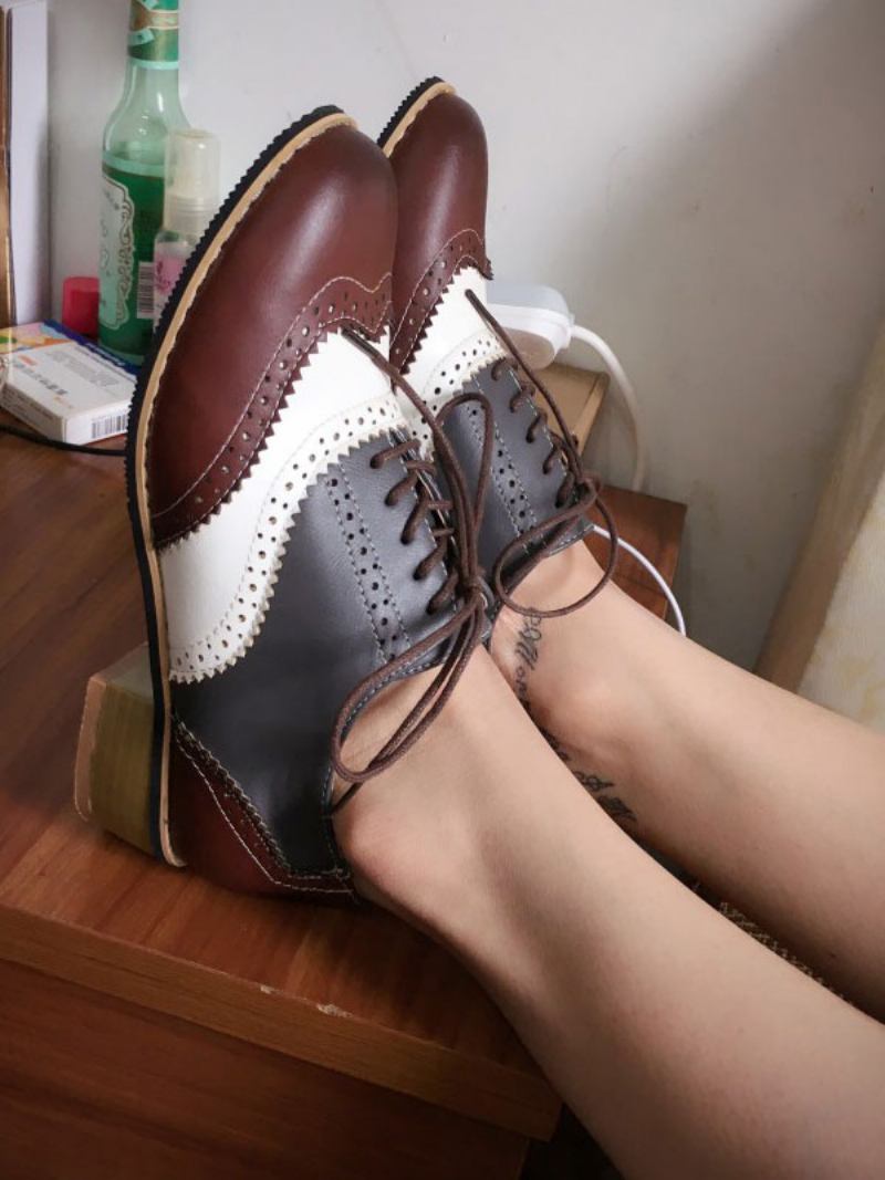 Oxfords Femininos Com Pontas Salto Alto - Cinza