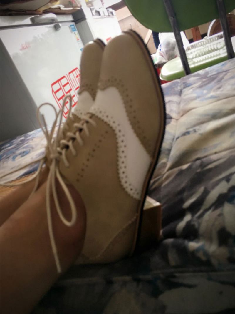 Oxfords Femininos Com Pontas Salto Alto - Bege