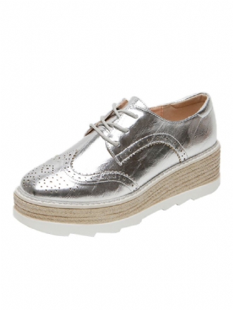 Oxfords Femininos Couro Pu Com Plataforma Redonda E Bico Redondo