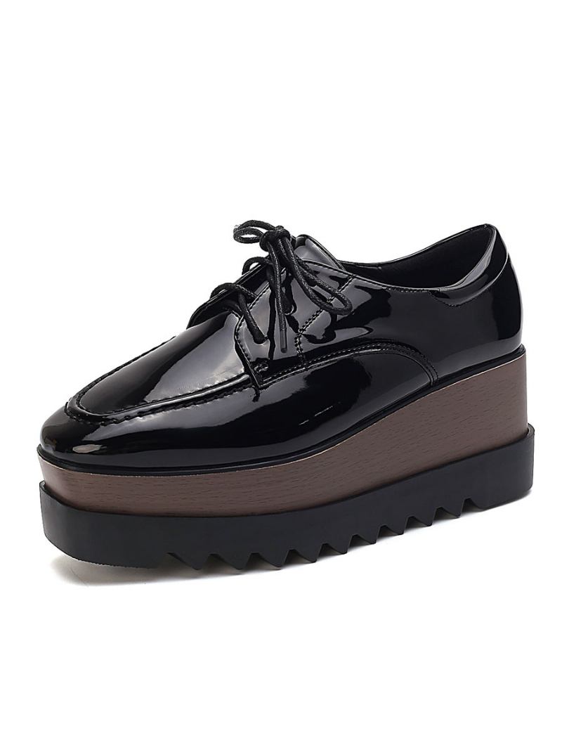 Oxfords Femininos Formato Plano Com Cadarço - Preto