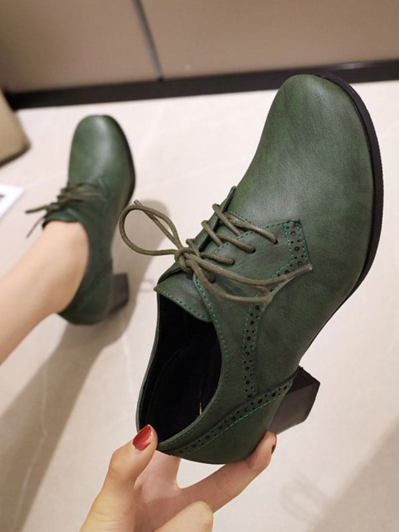 Salto Bloco Brogues Feminino Com Cadarço - Verde Escuro