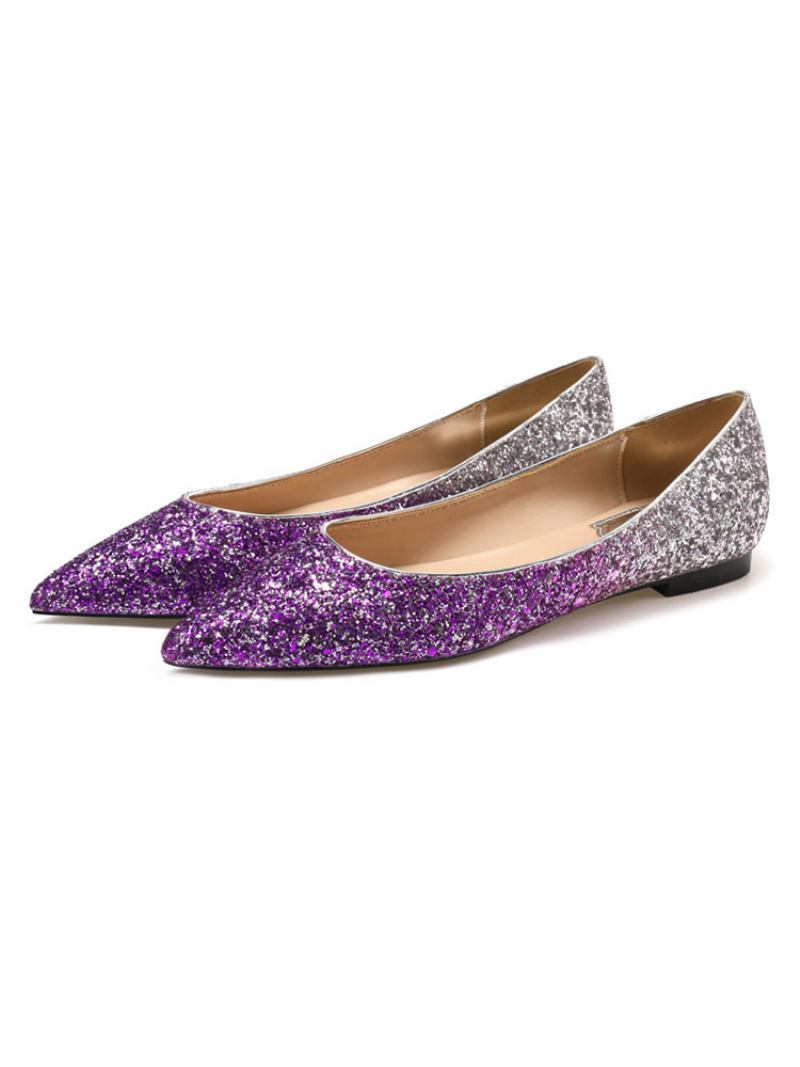 Sapatilhas Balé Loiras Femininas Pano Lantejoulas Bico Fino Dourado Sapatos Casuais Diários - Roxo