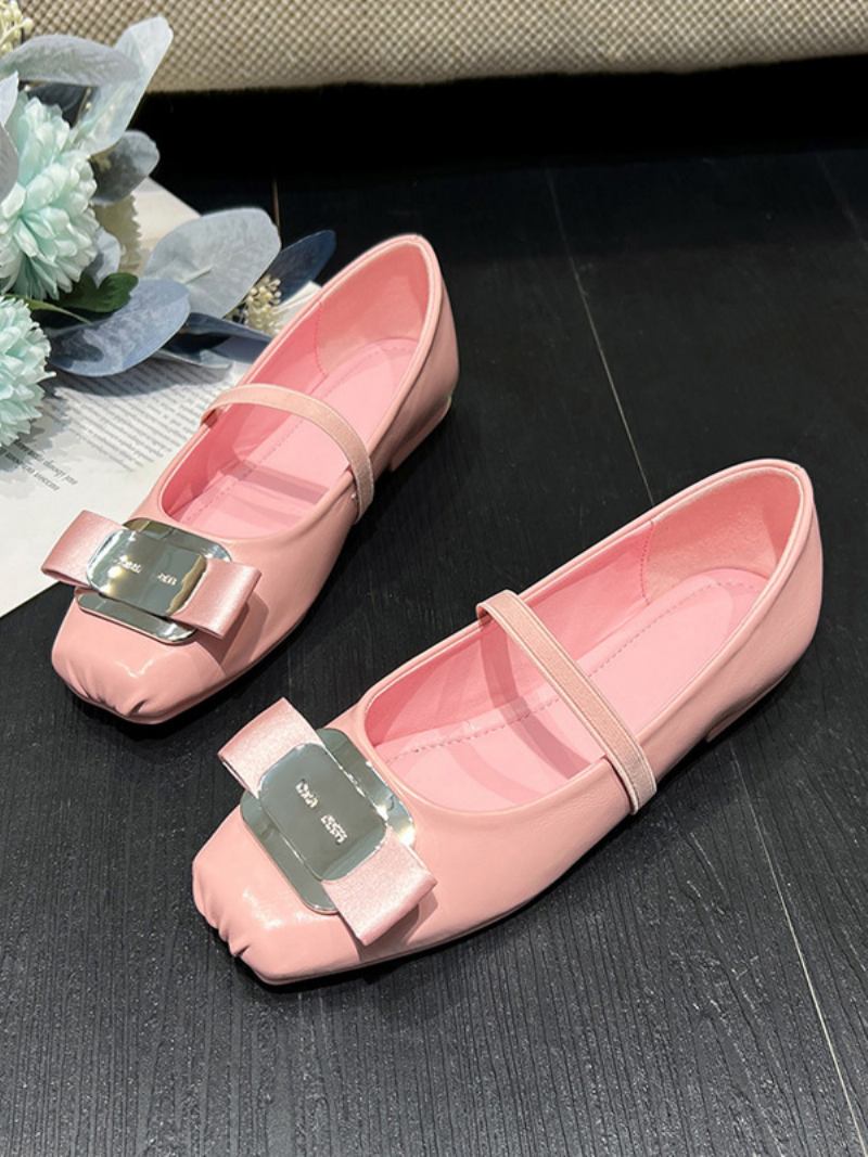 Sapatilhas Balé Pretas Com Bico Quadrado E Sapatos Baixos Para Mulheres - Rosa