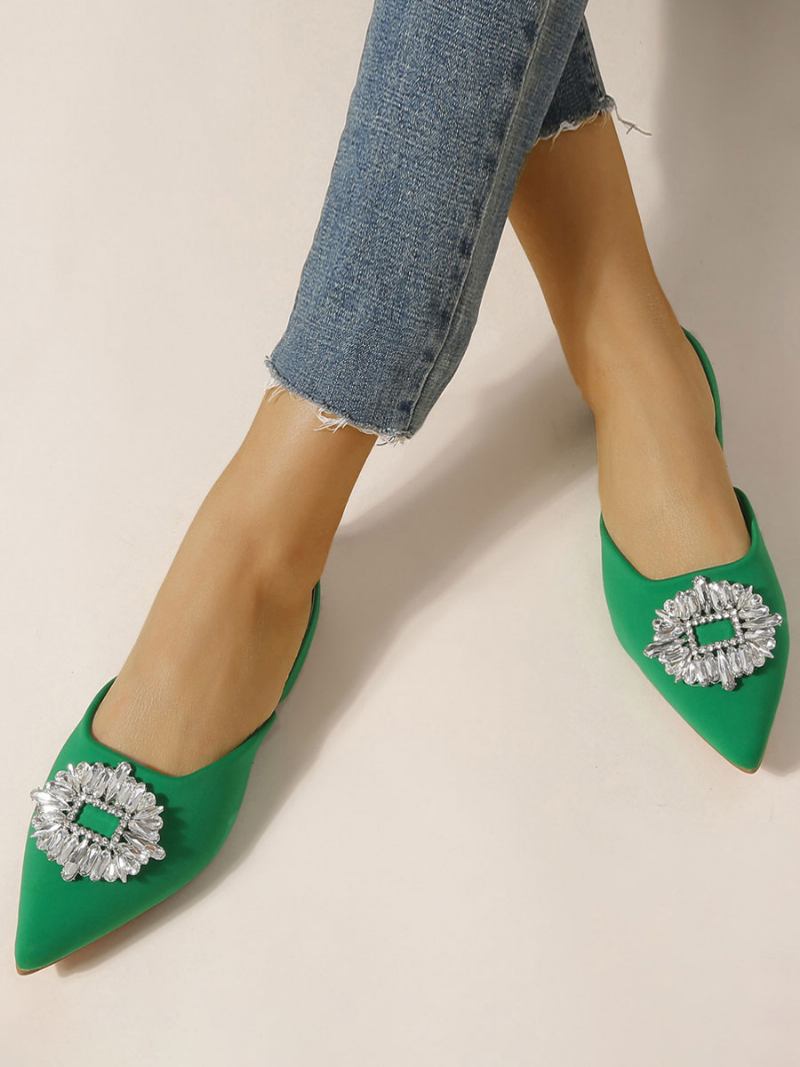 Sapatilhas Femininas Com Bico Fino E Strass - Verde