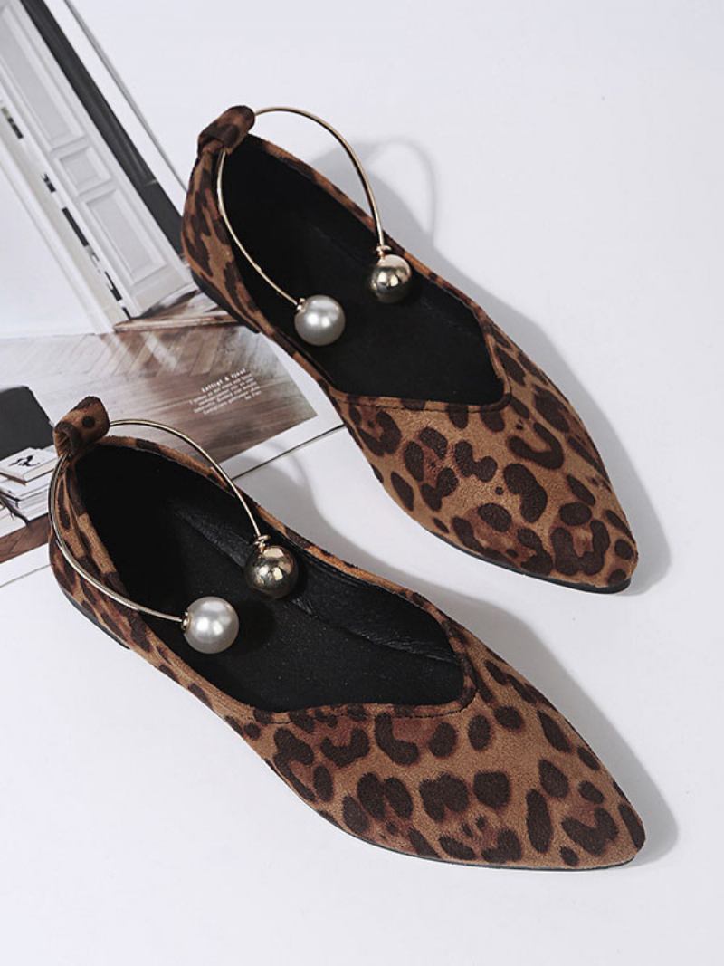 Sapatilhas Femininas Com Pérolas E Bico Fino Terry - Leopardo