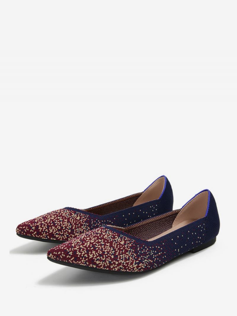 Sapatilhas Femininas Malha Com Bico Fino E Slip On - Vermelho