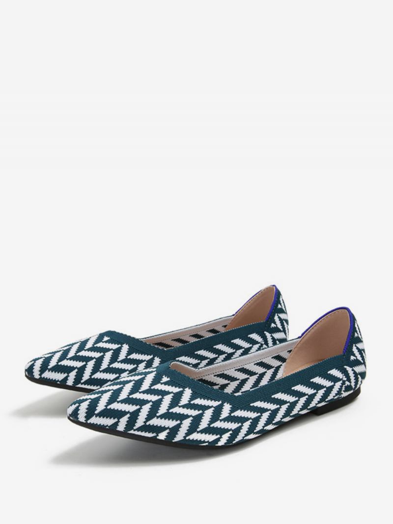 Sapatilhas Femininas Malha Com Bico Fino E Slip On - Azul