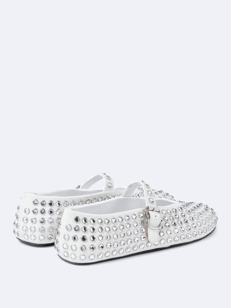 Sapatilhas Femininas Pretas Bailarina Com Strass Redondos Mary Jane Ballet Flats - Branco