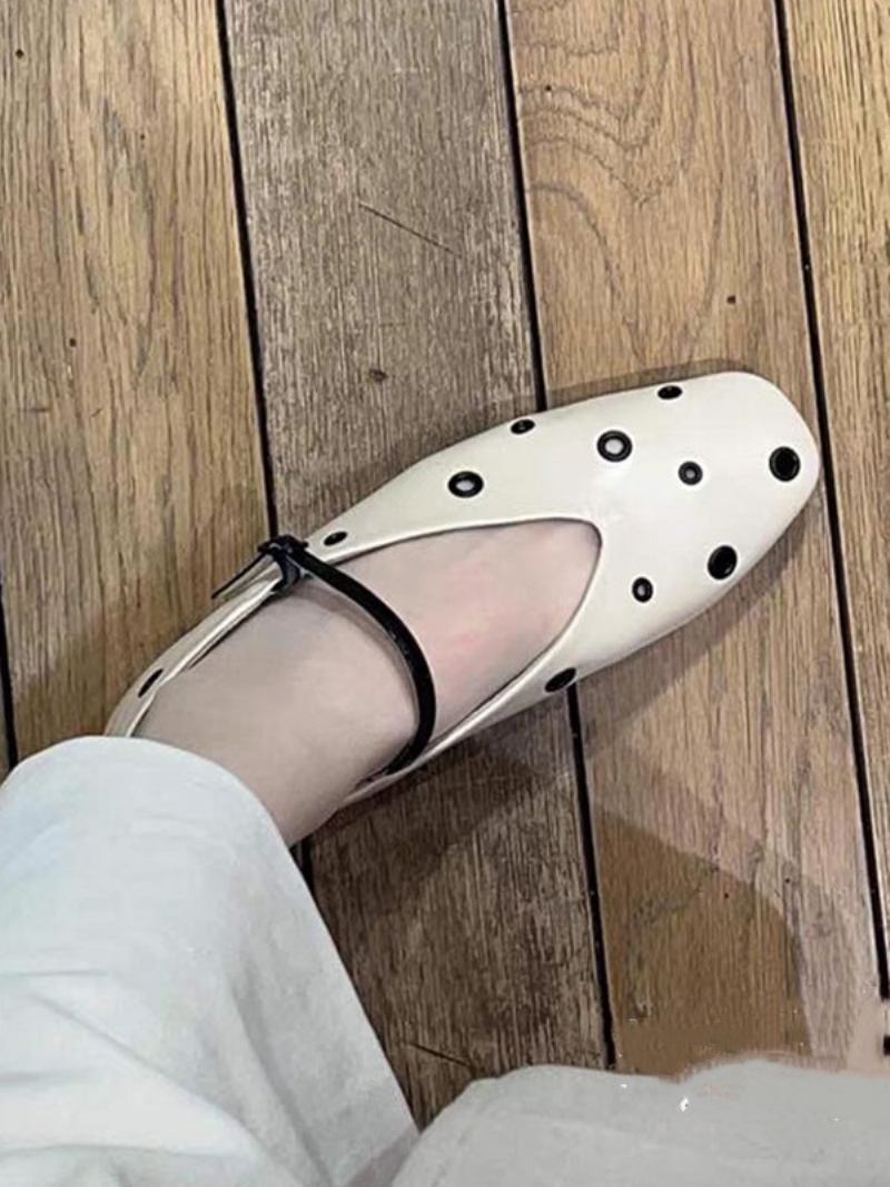 Sapatilhas Femininas Pretas Com Bico Redondo Cortado Fivela E Sapatos Baixos - Amarelo Claro Claro