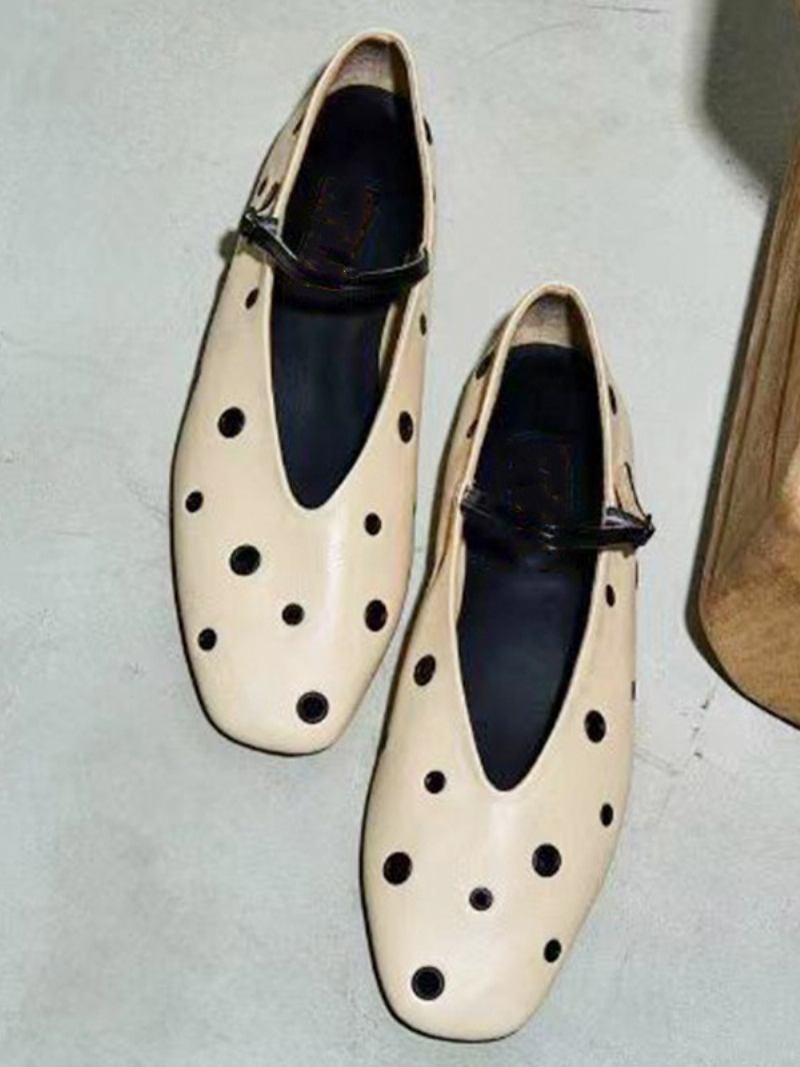 Sapatilhas Femininas Pretas Com Bico Redondo Cortado Fivela E Sapatos Baixos - Amarelo Claro Claro