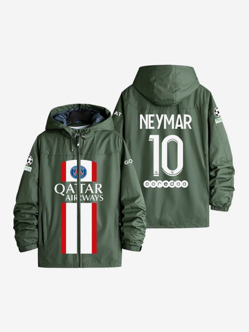 Jaqueta Masculina Com Capuz Psg Número 10 Neymar Jr Casaco Azul Zíper - Verde Hunter