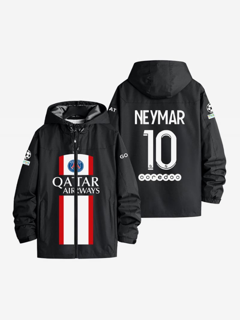 Jaqueta Masculina Com Capuz Psg Número 10 Neymar Jr Casaco Azul Zíper - Preto