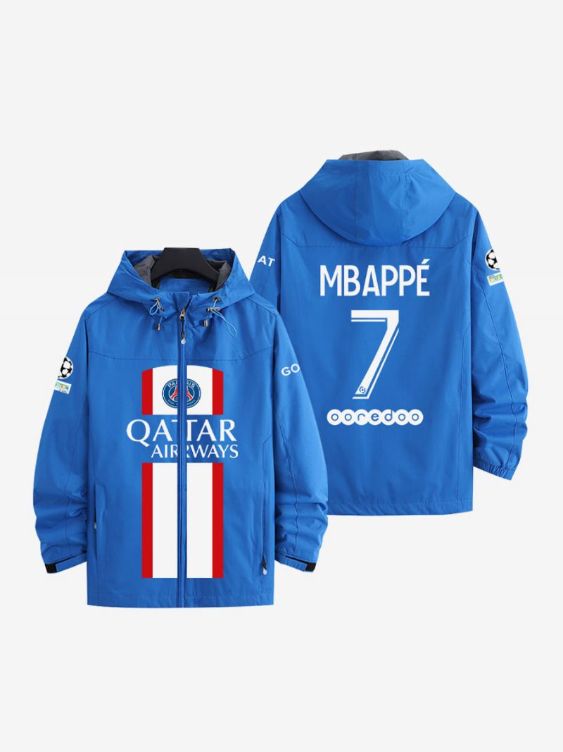 Jaqueta Masculina Com Capuz Psg Número 7 Mbappé Manga Comprida Casaco Azul Masculino - Azul