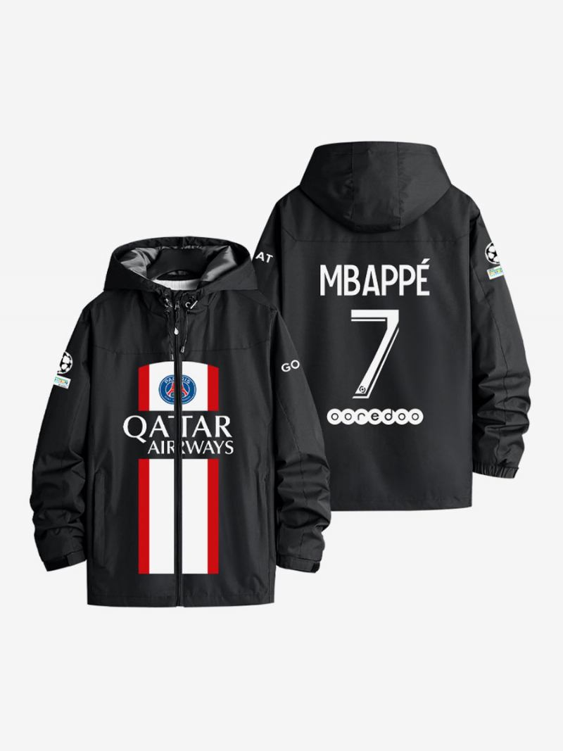 Jaqueta Masculina Com Capuz Psg Número 7 Mbappé Manga Comprida Casaco Azul Masculino - Preto