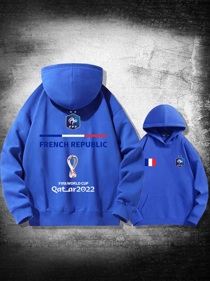 Moletom Branco Masculino Com Capuz França Team Qatar Manga Comprida - Azul