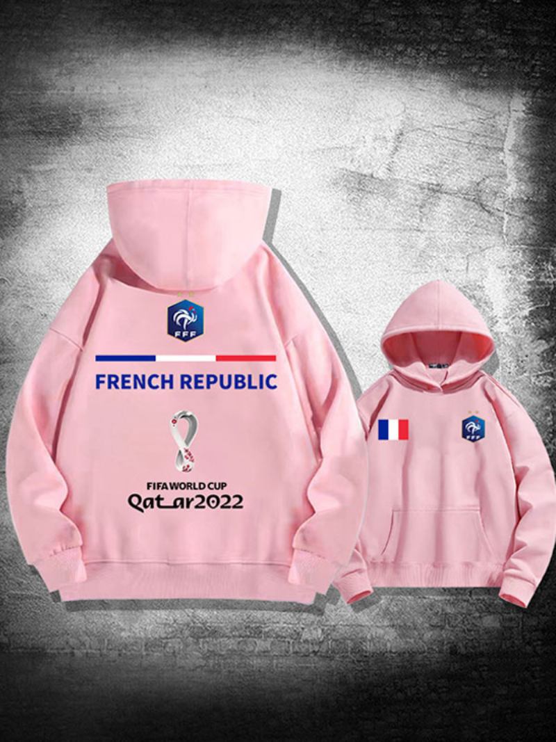 Moletom Branco Masculino Com Capuz França Team Qatar Manga Comprida - Rosa