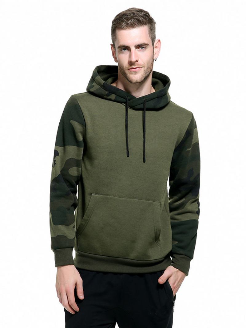 Moletom Masculino Com Capuz E Manga Comprida Camuflado Poliéster Preto - Verde Caçador