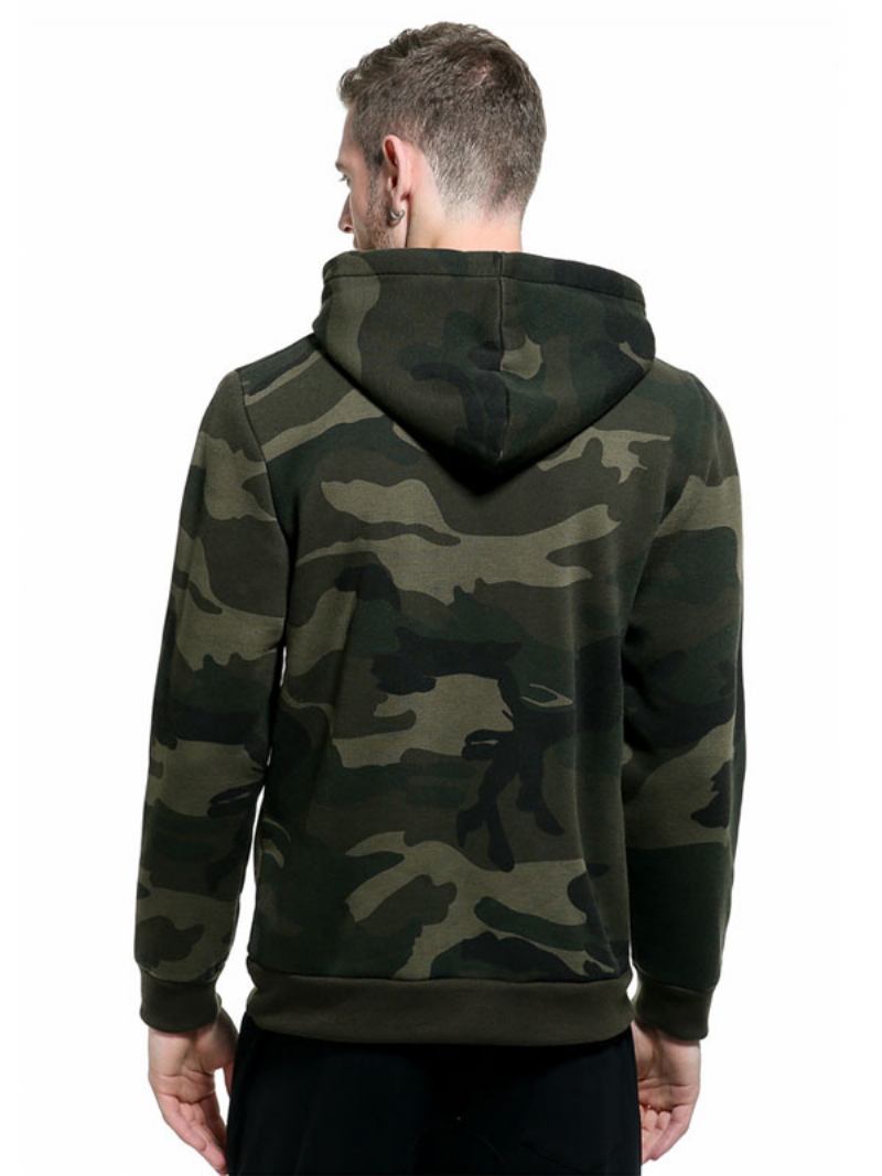 Moletom Masculino Com Capuz Manga Comprida Camuflagem Poliéster Casual - Verde Caçador