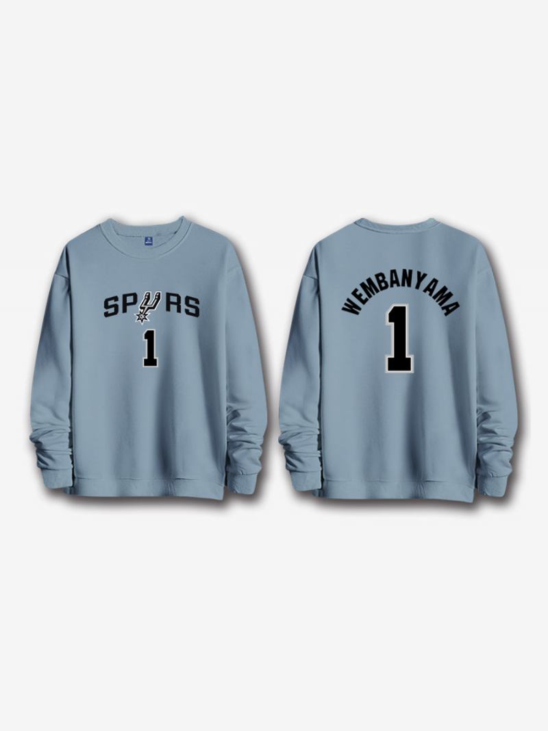 Moletom Masculino Do San Antonio Spurs Número 1 Wembanyama - Azul Cinza