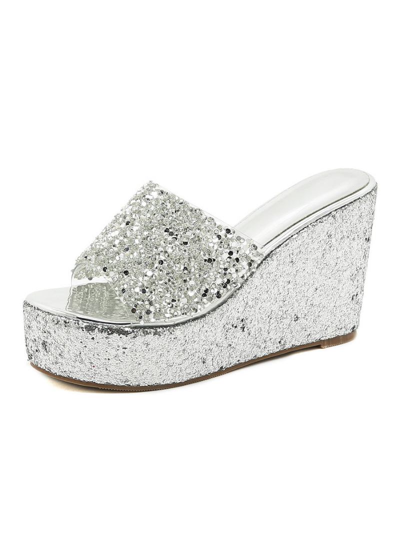 Mules Femininos Com Plataforma E Glitter