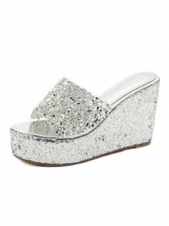 Mules Femininos Com Plataforma E Glitter