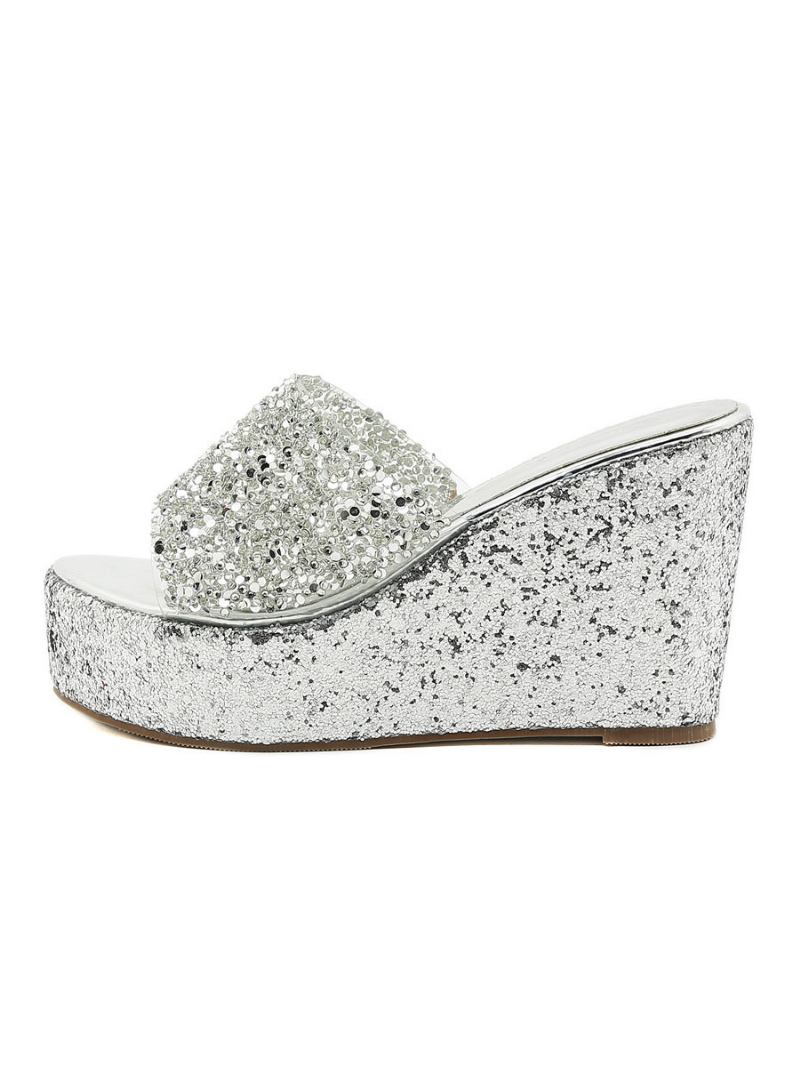 Mules Femininos Com Plataforma E Glitter - Prata