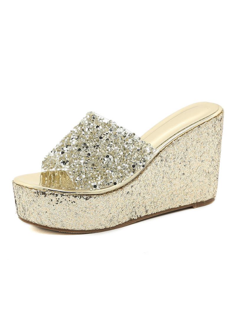 Mules Femininos Com Plataforma E Glitter - Prata