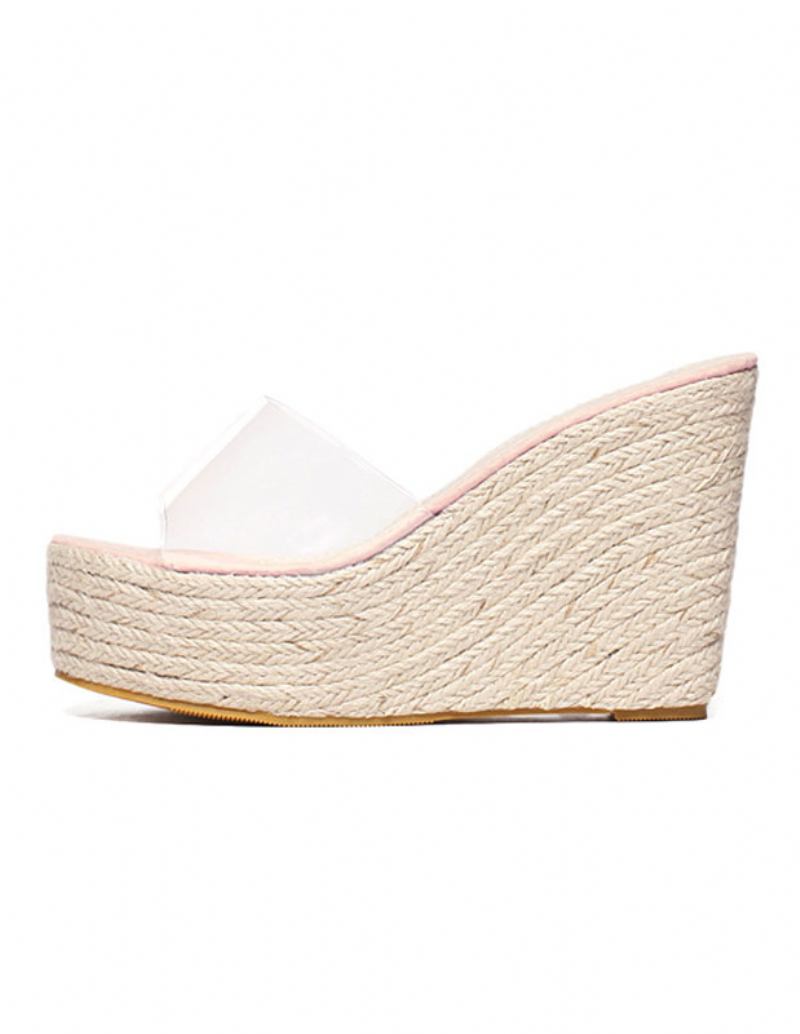 Sandálias Femininas Cunha Damasco Transparentes Peep Toe Mule Alpercatas - Rosa