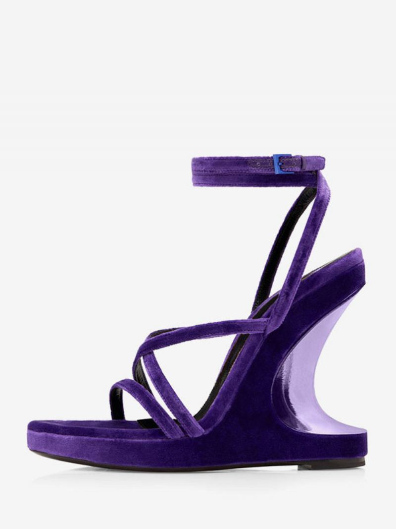 Sandálias Femininas Terry Wedge Com Salto Desenhado - Roxo