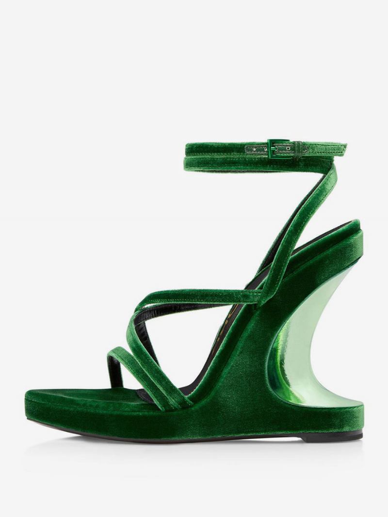 Sandálias Femininas Terry Wedge Com Salto Desenhado - Verde