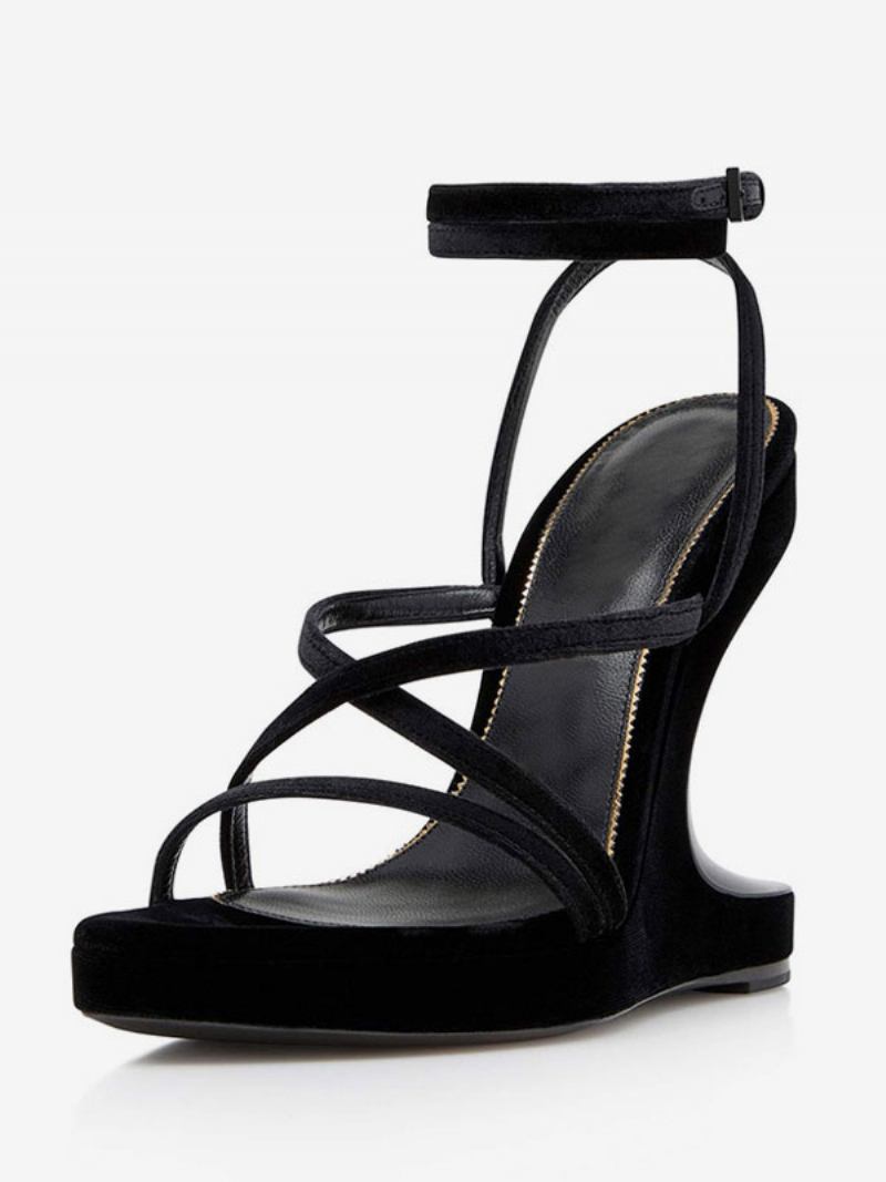 Sandálias Femininas Terry Wedge Com Salto Desenhado - Preto