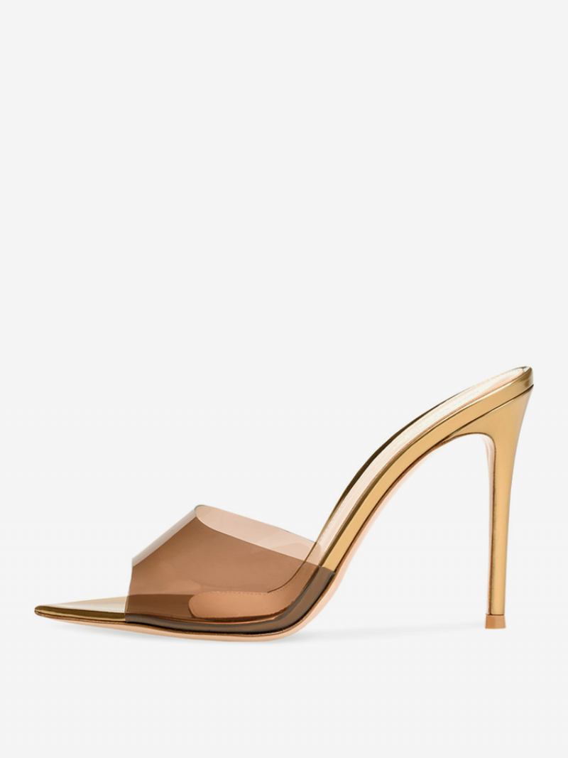 Salto Mule Feminino Em Pvc Transparente - Dourado