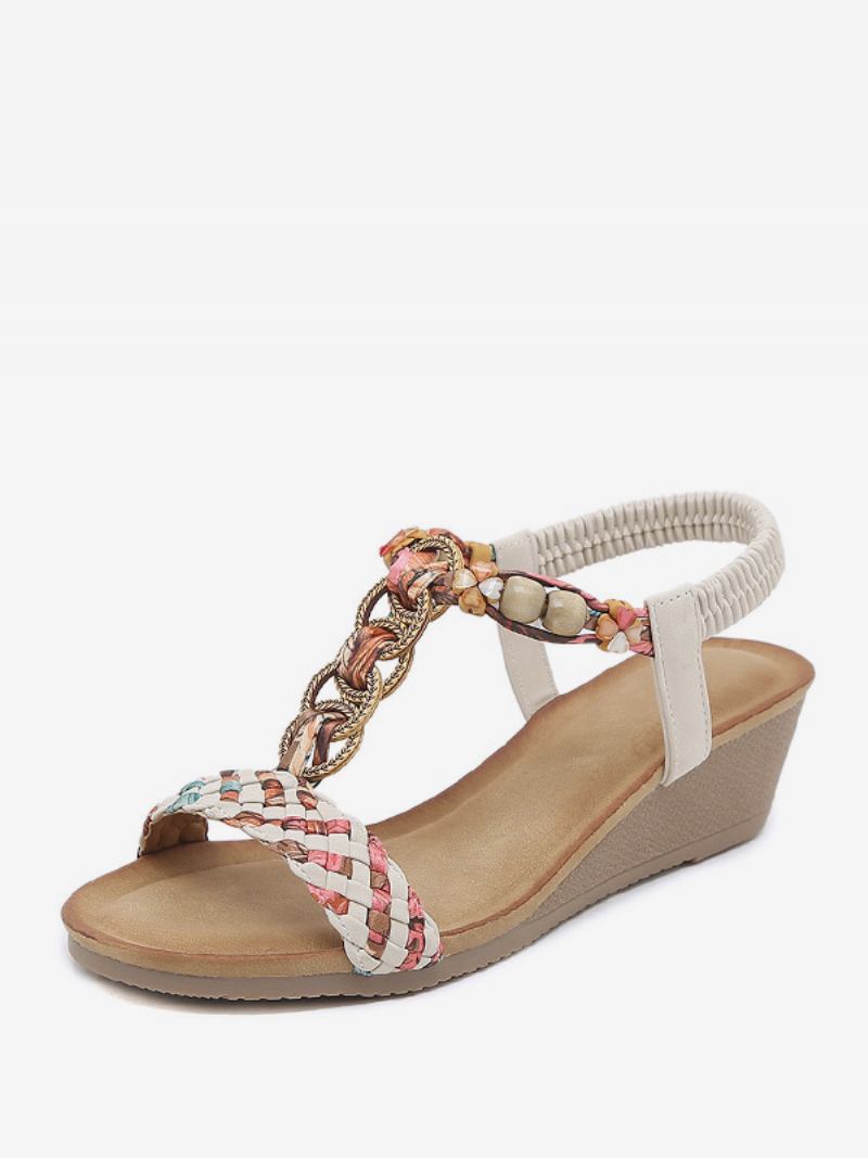 Sandália Plana Feminina Dedo Do Pé Aberto Couro Pu T-strap Sandálias Gladiador Casual Chinelo - Amarelo Claro