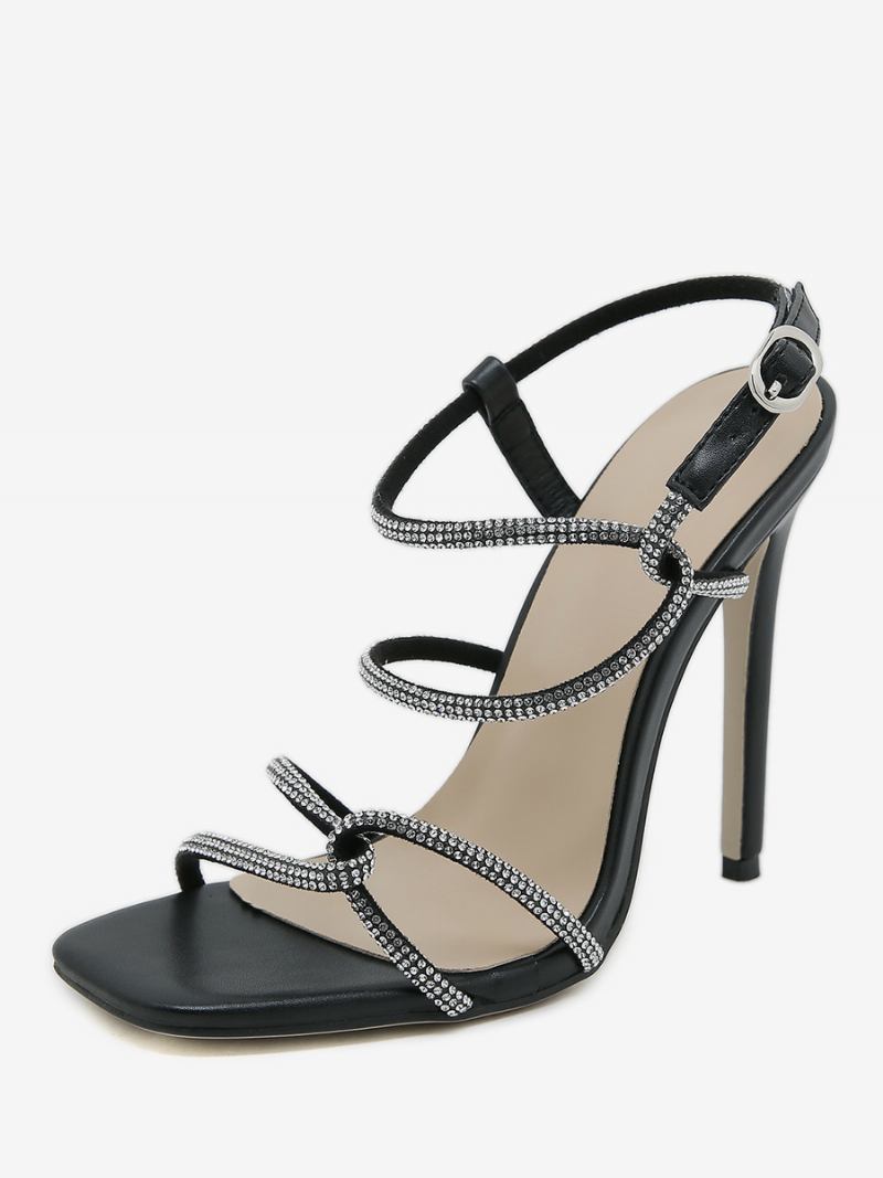 Sandálias Femininas Salto Agulha Peep Toe Couro Pu - Preto