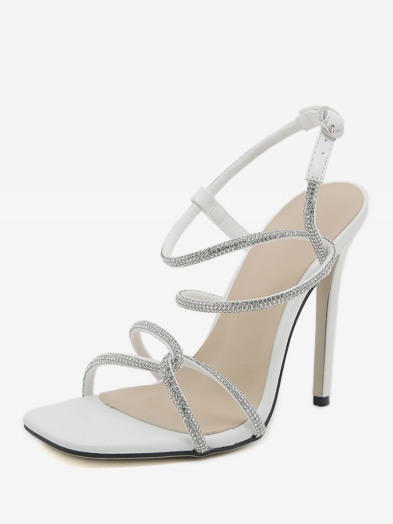 Sandálias Femininas Salto Agulha Peep Toe Couro Pu - Branco